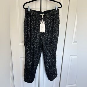 Joie Black Caviar Sequin Aife Jogger Elastic Waist & Ankle Pants
